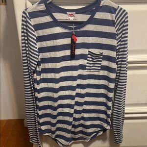 Poof! Women’s Blue and Light grey Striped Long Sleeve Shirt